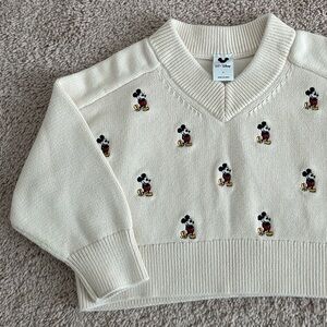 DISNEY & GAP Girls Vintage Cream V-Neck Crop Sweater with Character Design
